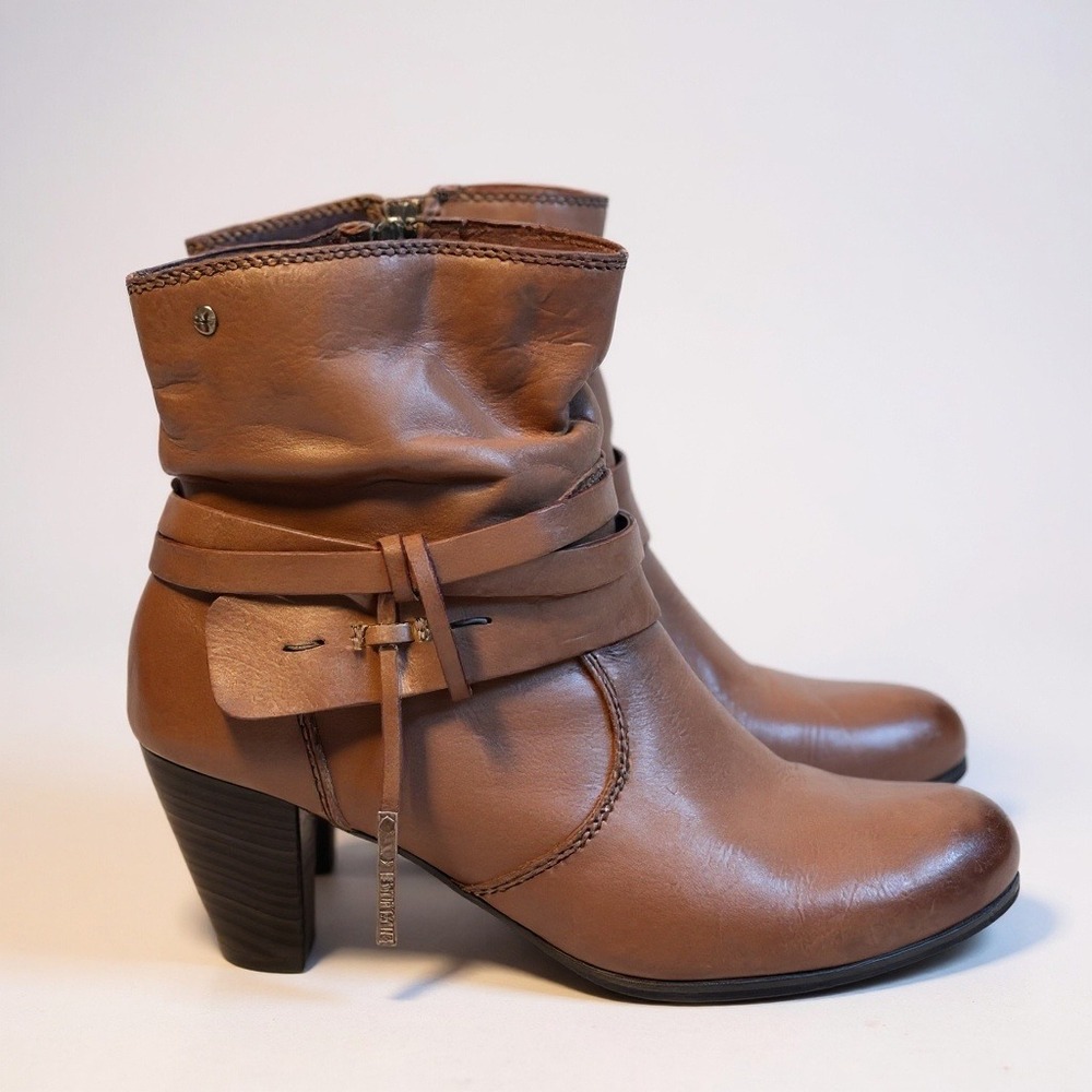 Pikolinos Taupe Brown Scrunch Moto 5" Zip Up Booties Heels EU39